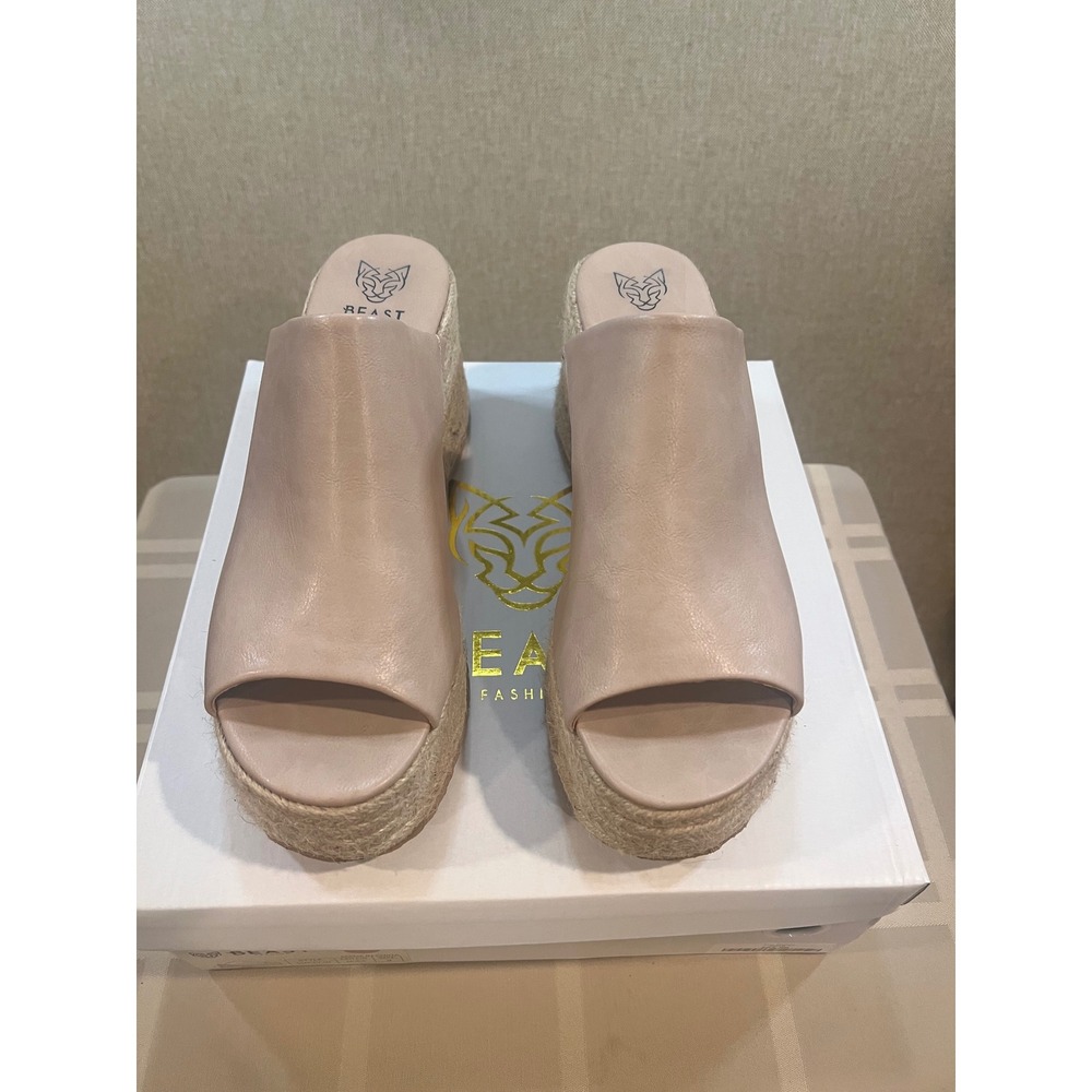 Beast Fashion Stacey-01 Nude Espadrille Wedge Mules Platform Sandals Size 9